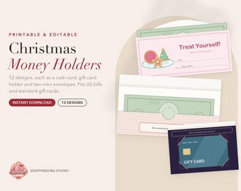 Porta-dinheiro de Natal para imprimir, porta-cartão-presente, envelope para dinheiro, cartão de Natal editável, presente de última hora, download instantâneo