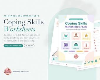 Folhas de exercícios sobre habilidades de enfrentamento para crianças, controle da raiva, ferramentas de aprendizagem socioemocional (download digital)