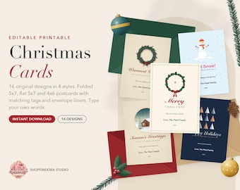 Cartões de Natal para imprimir, Modelo de cartão de Natal editável, Cartões de Natal, Cartão de Natal dobrável, Cartão de Natal para a família, Download instantâneo