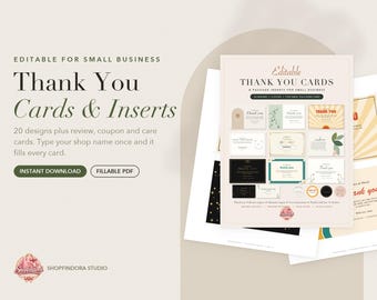 Kit de Cartões de Agradecimento Editáveis ​​para Pequenas Empresas, 20 Modelos, Inserções para Avaliações e Cupons (PDF)