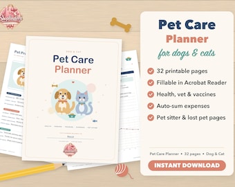 Planilha de Planejamento de Cuidados com Animais de Estimação para Imprimir, Registro de Saúde para Cães e Gatos, Controle de Vacinas, Controle de Despesas com Animais de Estimação, Planilha para Cuidadores de Animais de Estimação, PDF Preenchível