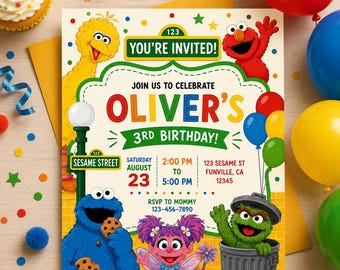 Editable Red Monster Birthday Invitation, Kids Birthday Party Invite, Colorful Cartoon Birthday Canva Template, 5x7 Printable Digital Invite