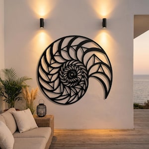 Spiral Shell Metal Wall Art, Nautilus Wall Decor, Coastal Ocean Sculpture, Abstract Marine Hanging, Modern Beach House Accent, Sea Art Gifts