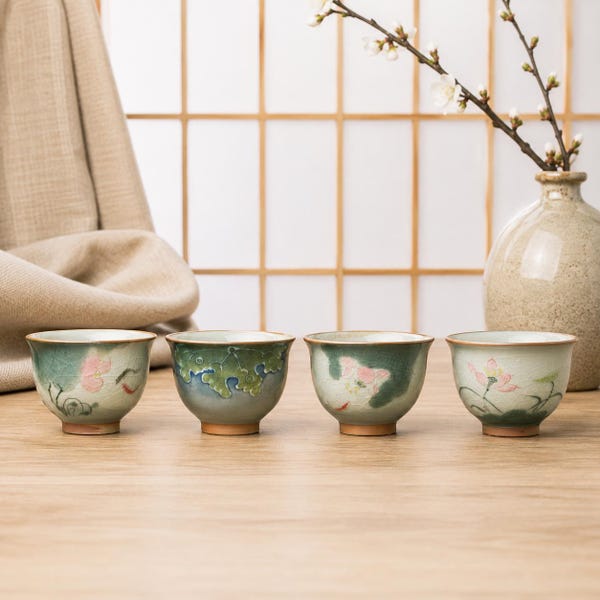 Taza de té japonesa con esmalte craquelado – Taza de cerámica pequeña, regalo de té Wabi Sabi