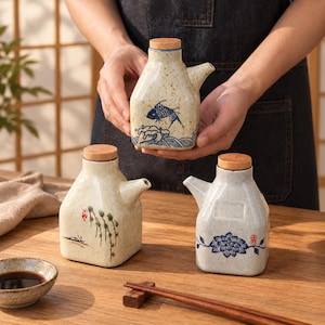 350 ml keramisk sojasåsdispenser – japansk olja- och vinägerflaska med lock