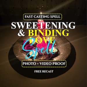May include: A dark gray circular bowl containing a bright pink pillar candle and several small white tea light candles surrounded by dark purple flower petals. The text reads FAST CASTING SPELL, SWEETENING & BINDING LOVE SPELL, PHOTO + VIDEO PROOF, FREE RECAST.