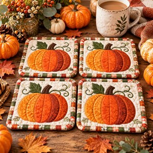 Pompoen pannenlap patroon PDF gequilte applicatie naaien stengelsteek borduurwerk herfst pannenlap direct downloaden, naaien voor beginners