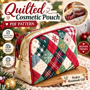 Patrón de costura en PDF para bolso tipo domo acolchado Crimson Pine, descarga digital. Patrón de bolso con cremallera envolvente, regalo de Navidad, bolso de patchwork.