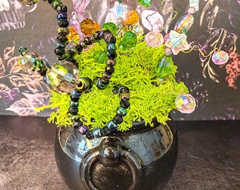 Witch's Whimsy Cauldron | Forever Plant | Beaded Halloween décor | Made to Order