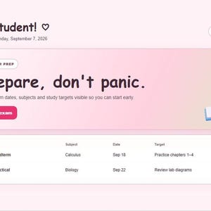 A screenshot of the Exams section of the Mochi Day student planner dashboard listing exams, subjects, dates, and study targets.