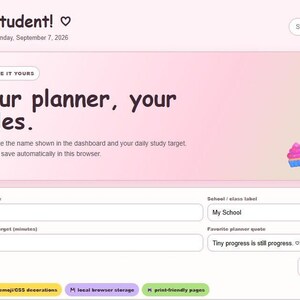 A screenshot of the Customize settings page of the Mochi Day student planner interface for updating student name and school label.