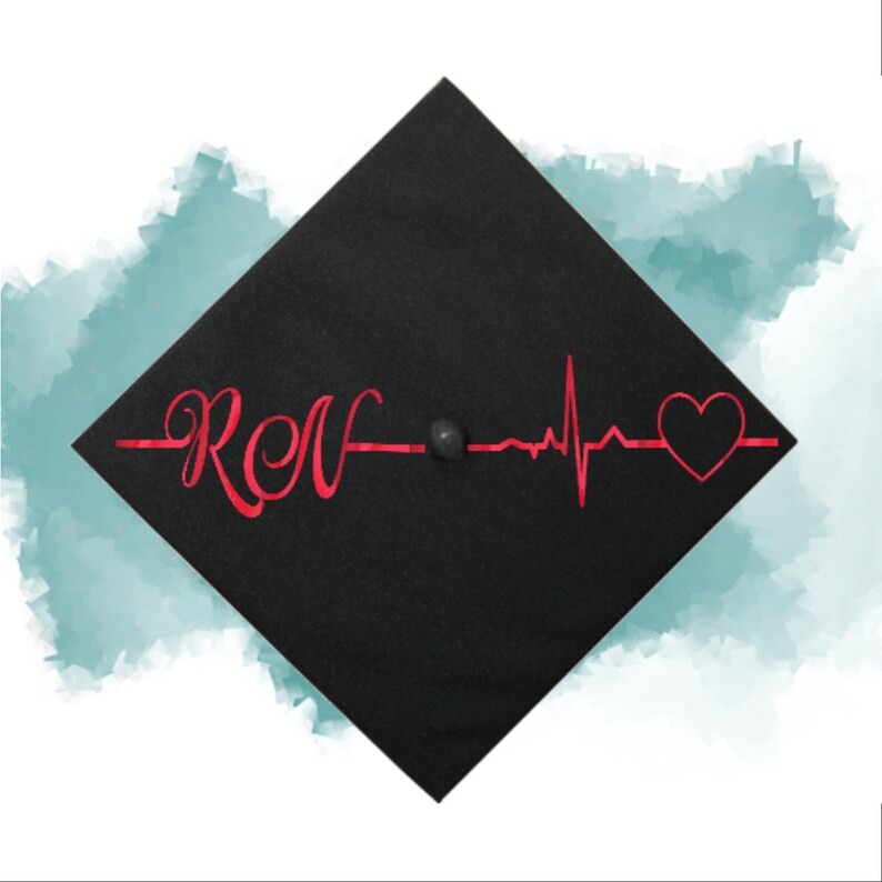 RN Heartbeat Iron On Nursing Graduation Cap RN Iron On Etsy