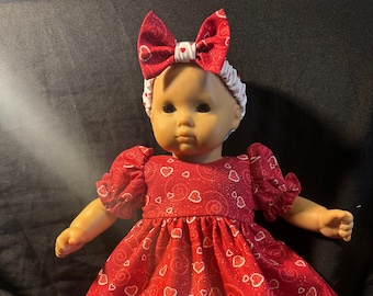 Bitty Baby Doll Dress Valentine Heart Doll Clothes Handmade Dress Pants Headband