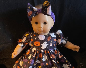 Bitty Baby Doll Dress 15" Clothes Halloween Pumpkin Ghost Handmade Dress Headband Pants