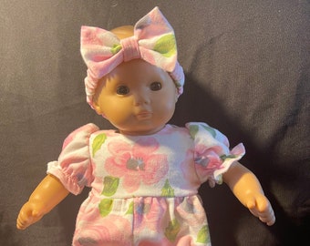 Bitty Baby Doll Clothes Romper  Pj's Headband with Flowers and Leaves