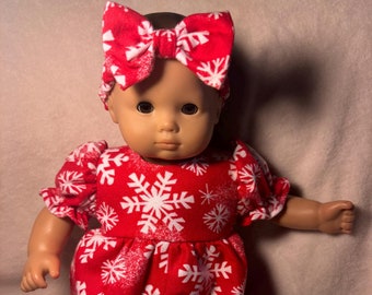 Handmade to fit Bitty Baby Christmas Red Snowflake Romper and Headband