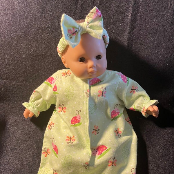 Bitty Baby Doll Clothes 15” Handmade Light Green Ladybug Bunting and Headband