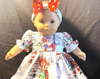 Handmade to fit Bitty Baby Christmas White Santa Dress Red Pants Headband