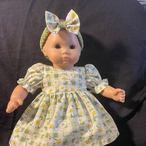 Bitty Baby Doll Clothes Dress 15” Green Daisy Dress, Pants and Headband