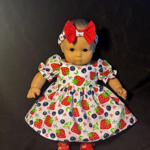 Bitty Baby Girl Doll Dress 15&quot; Doll Clothes Handmade Blueberry Strawberry dress Pants Headband a