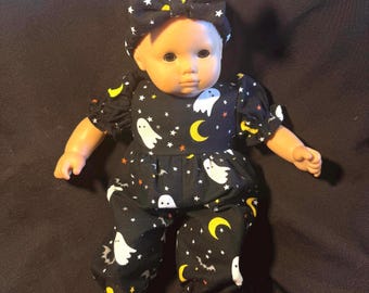 Handmade to fit Bitty Baby Halloween Ghost Moons Romper/PJ's Headband e