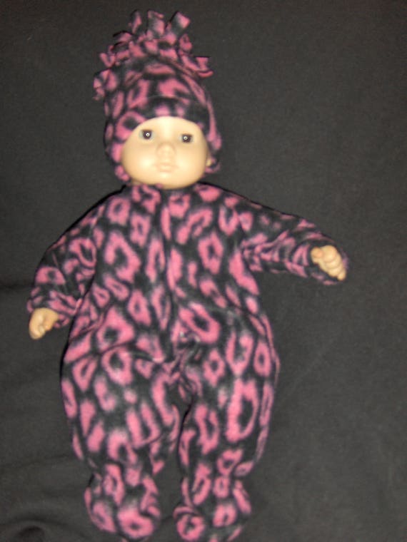 Bitty Baby Doll Clothes Sleeper /& Hat Handmade 15/" Doll Pink Leopard