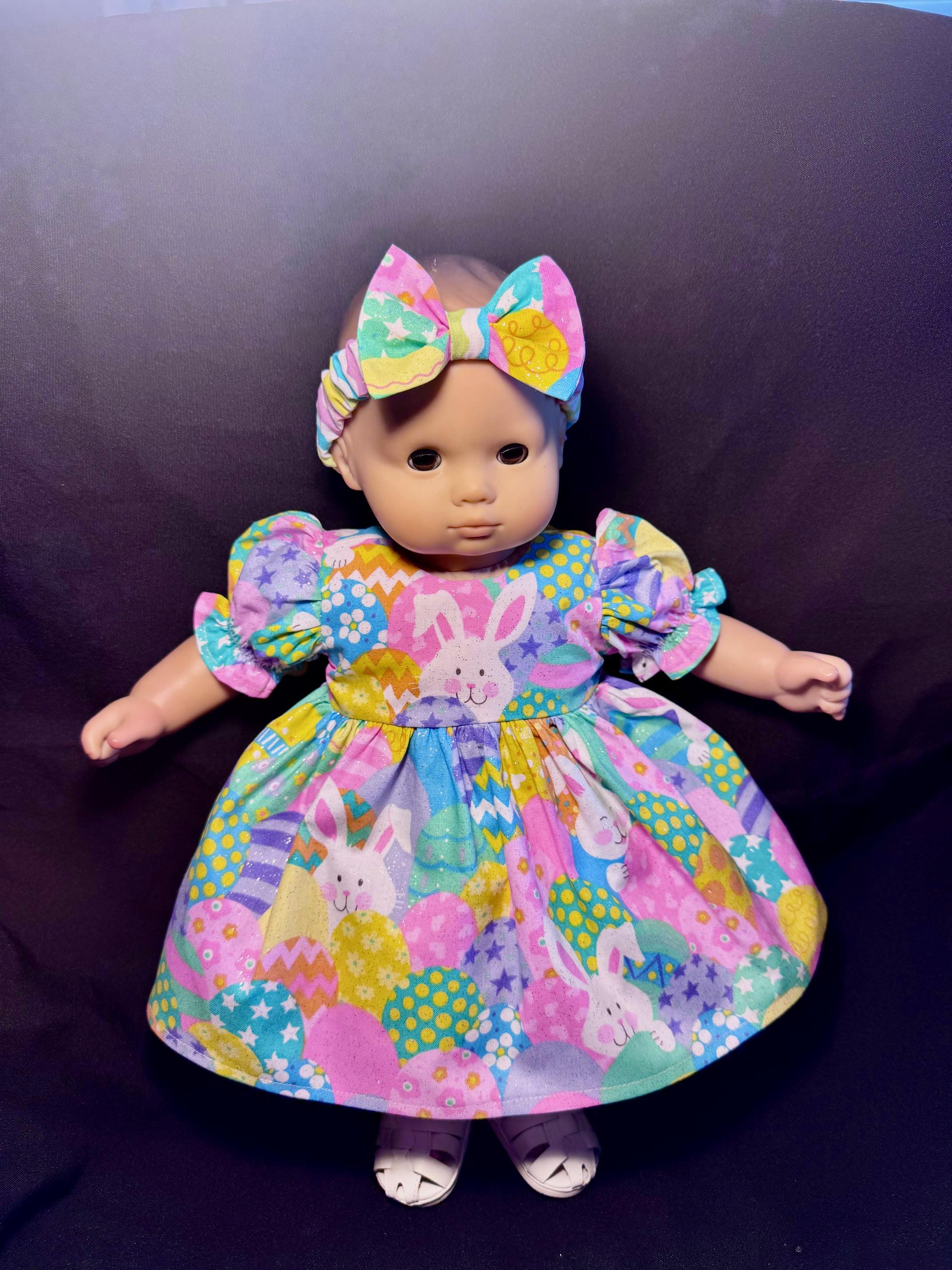 Bitty Baby Doll Dress Colorful Easter Glittery Bunny and Egg Dress