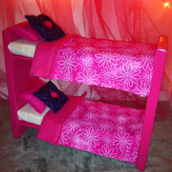 Doll Furniture for Barbie, Monster High, Blythe...  Wooden Bunk Bed - Flower Power