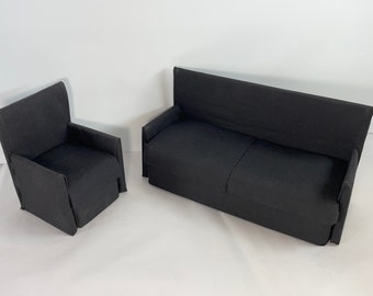 Doll Furniture Sofa and Chair - 1:6 - Black or Choose a Color