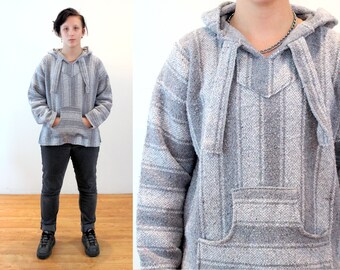 size Large Vintage Ethnic Woven Sweater Oversized Drug Rug Geometric Striped Hippie Hoodie Loose Boho Hoodie Unisex Baja Hoodie