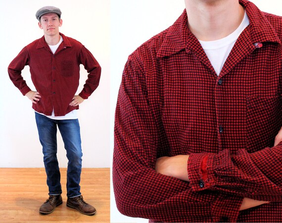 50s Checkered Flannel Shirt M, Red Black 1950s Roc