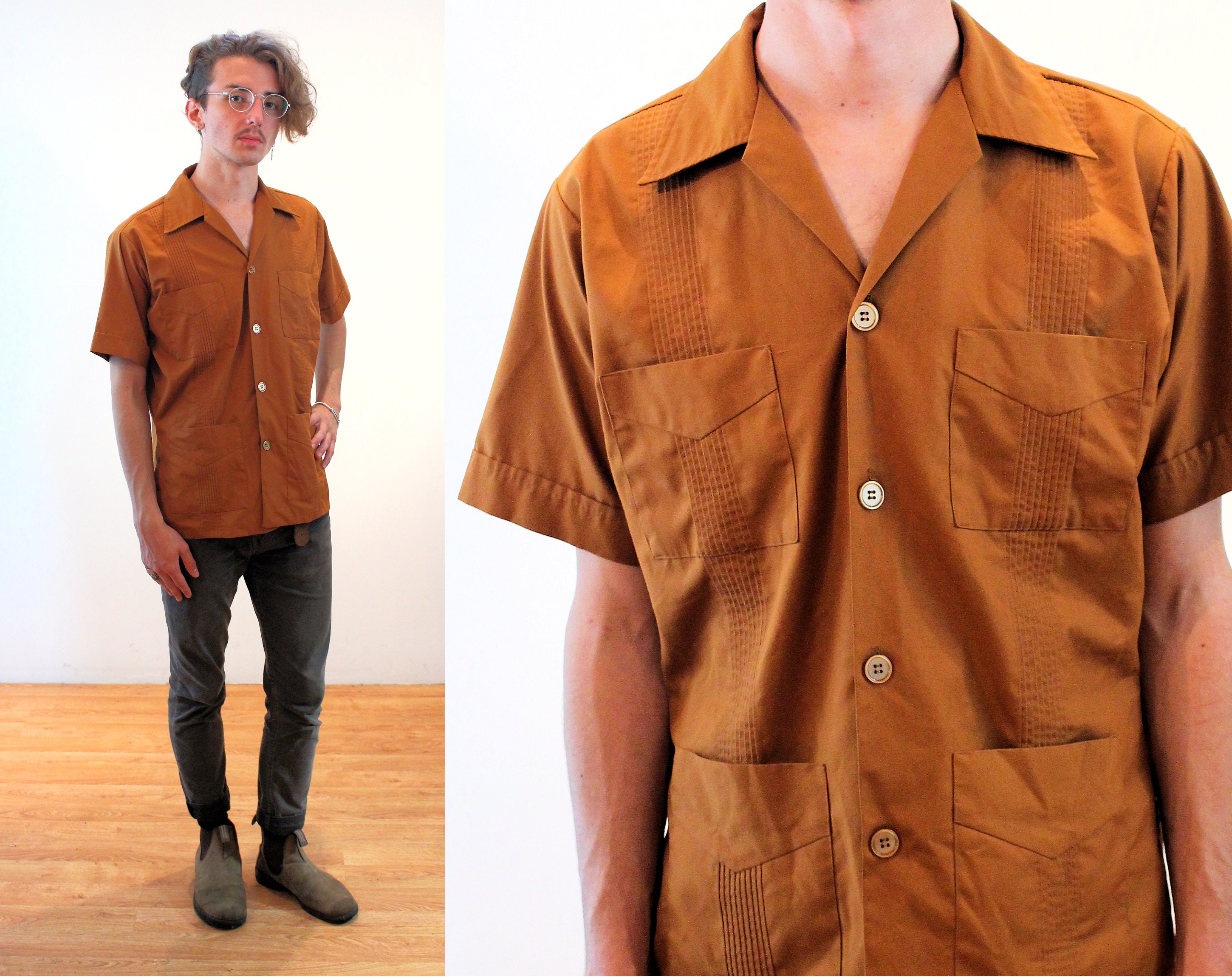 60s Guayabera Shirt M Vintage Men's 