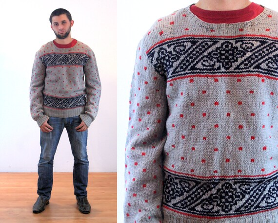 40s Wool Patterned Ski Sweater S, Vintage Men's 19