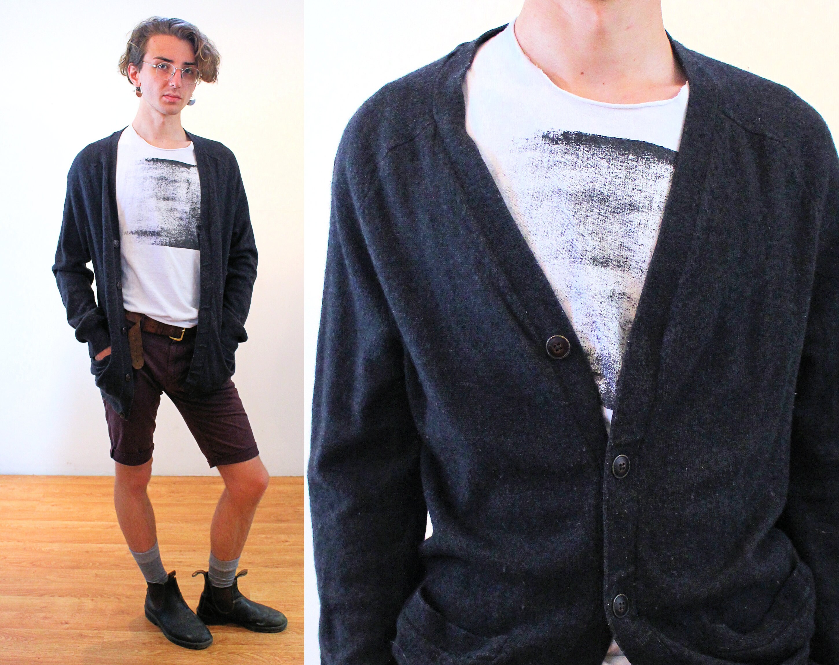 Y2K Black Cardigan L Vintage Grandpa Wool Blend Unisex - Etsy Norway