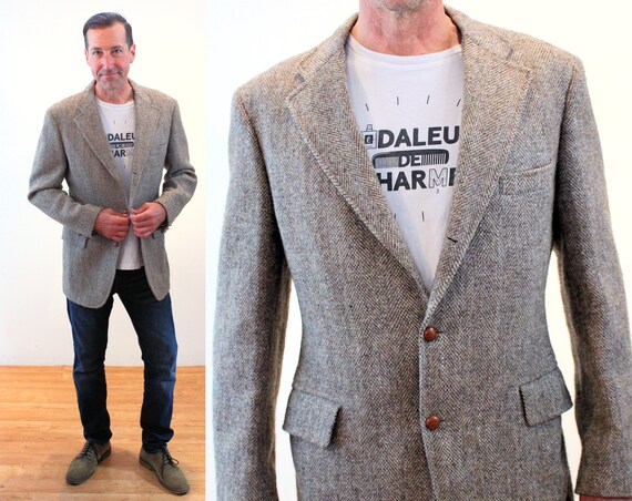 80s Harris Tweed Jacket 42L Long 
