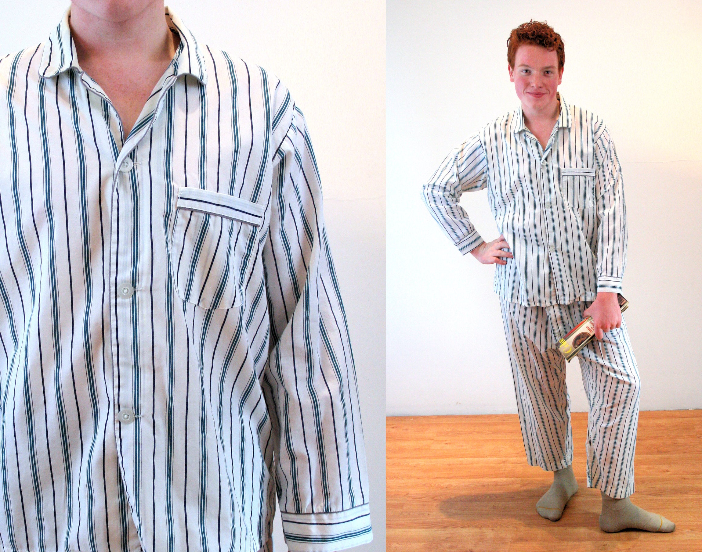 70s Striped Pajamas L XL Men s White Green Manhattan Vintage Pjs Extra Large Etsy UK