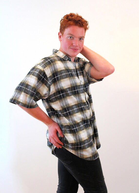 90s Shadow Plaid Shirt L Men's Vintage 