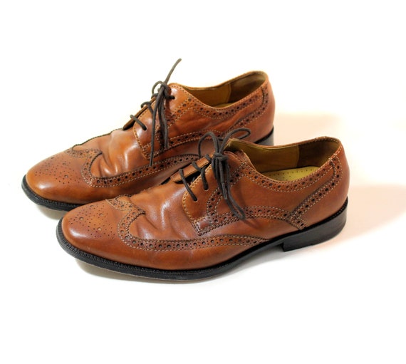 80s Cole Haan Wingtips, Men's Size 8.5, Brown Sadd