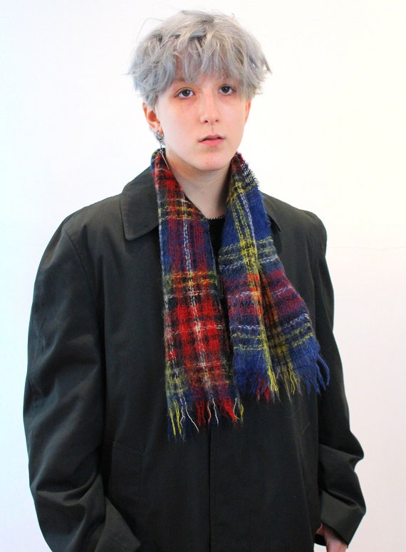 40s Plaid Mohair Scottish Scarf, Vintage Edinburgh