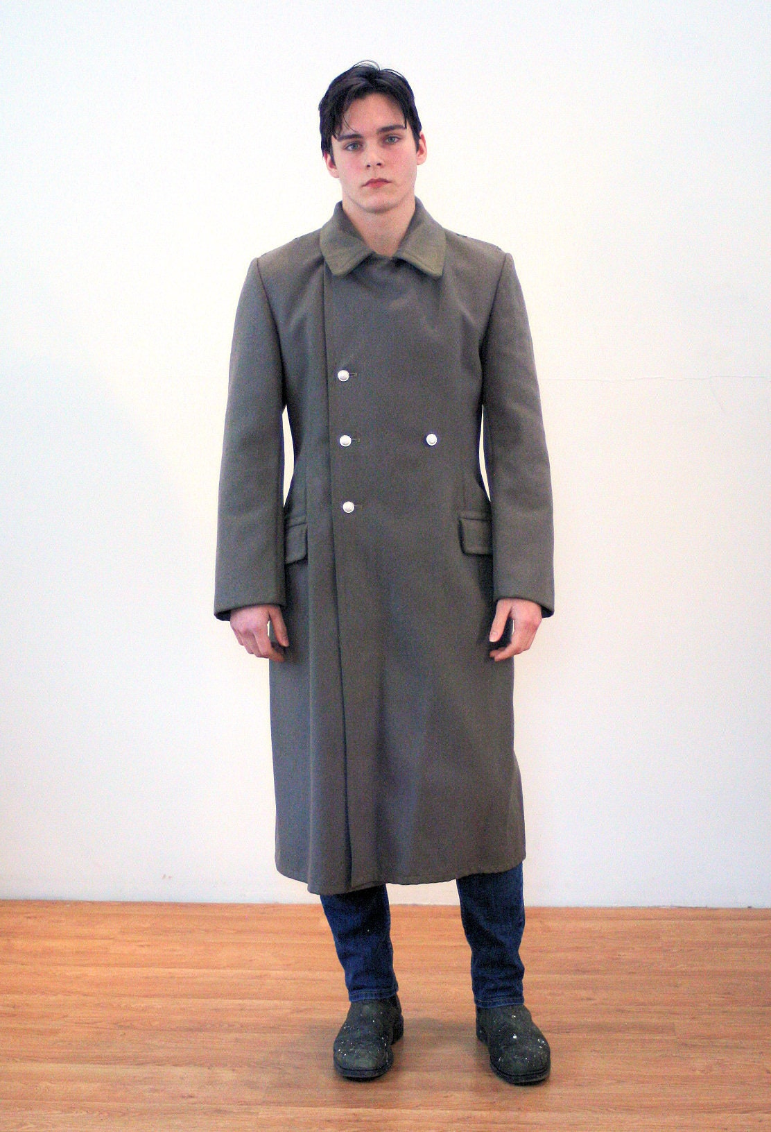 80s East German Military Great Coat M, Gray Wool Volksarmee