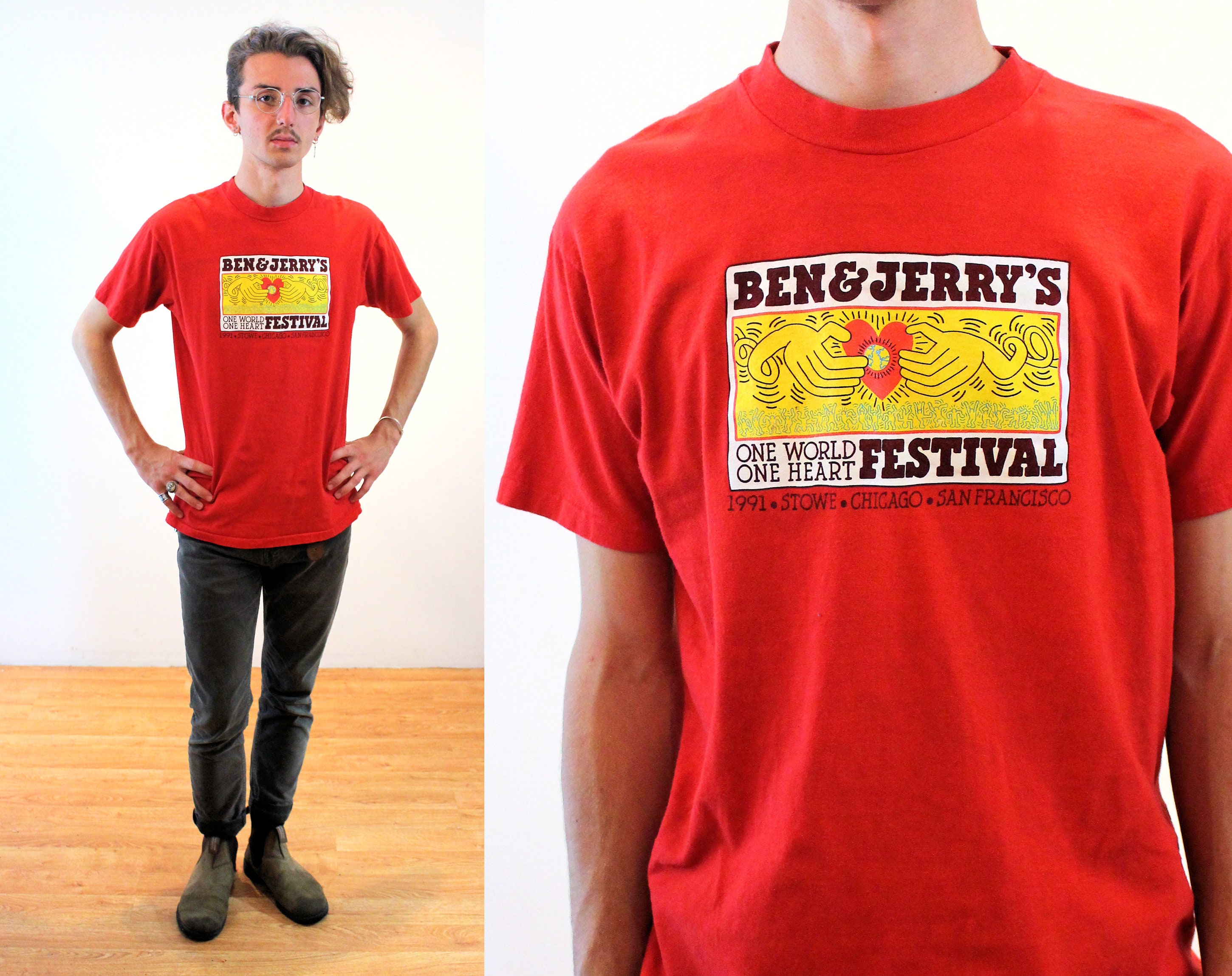 & Jerry's Festival T-shirt L Rare Haring |