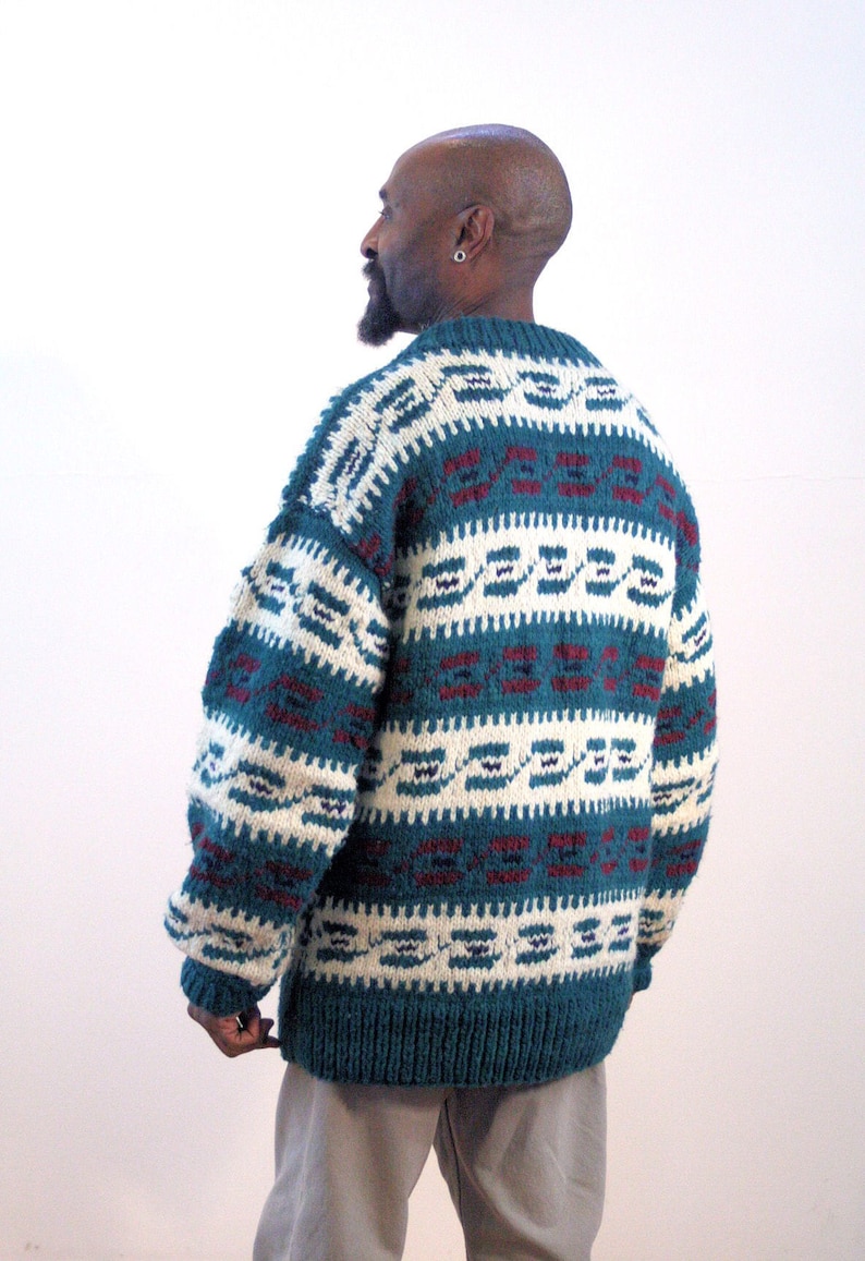 Vintage Wool Ethnic South American Geometric Pattern Chunky Heavy Holiday Winter Alpine Unisex Ski Jumper Large 90s Ecuadorean Sweater L