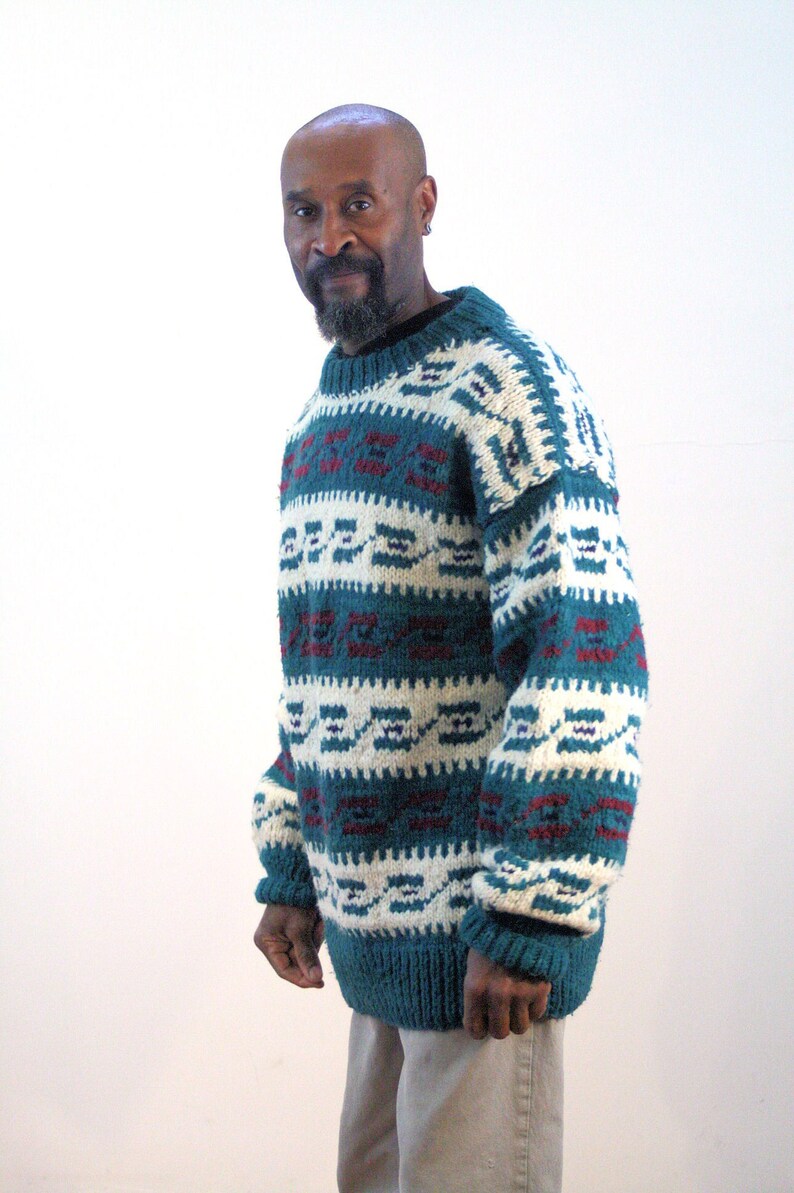 Vintage Wool Ethnic South American Geometric Pattern Chunky Heavy Holiday Winter Alpine Unisex Ski Jumper Large 90s Ecuadorean Sweater L