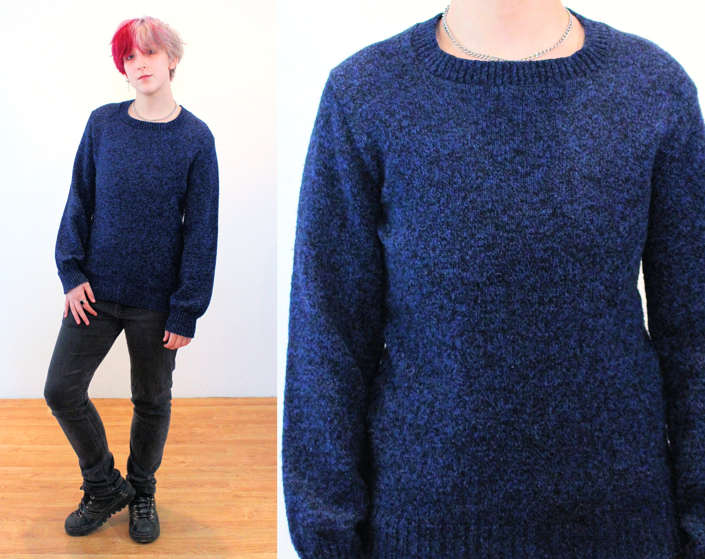 Fashion Saters Knitted Saters WE Knitted Sweater blue flecked casual look 
