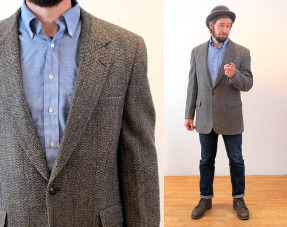 80s Flecked Tweed Jacket 44 L Vintage 