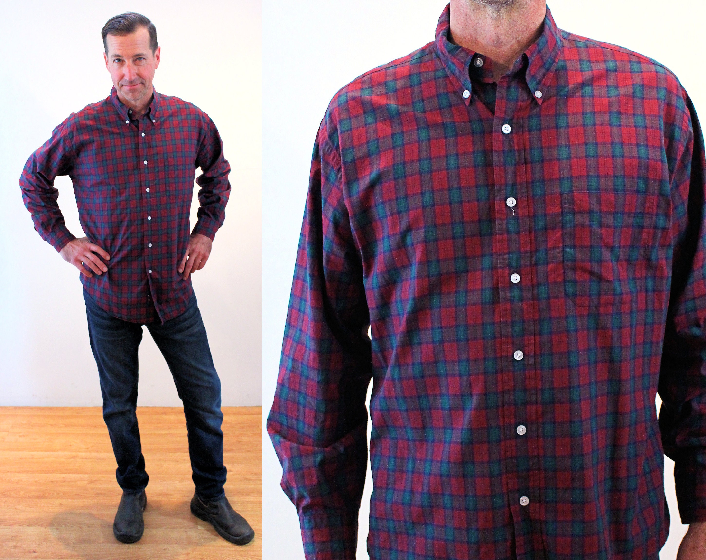 90s LL Bean Plaid Shirt L Vintage Wine 