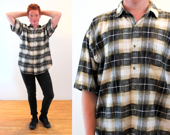 90s Shadow Plaid Shirt L Men's Vintage 