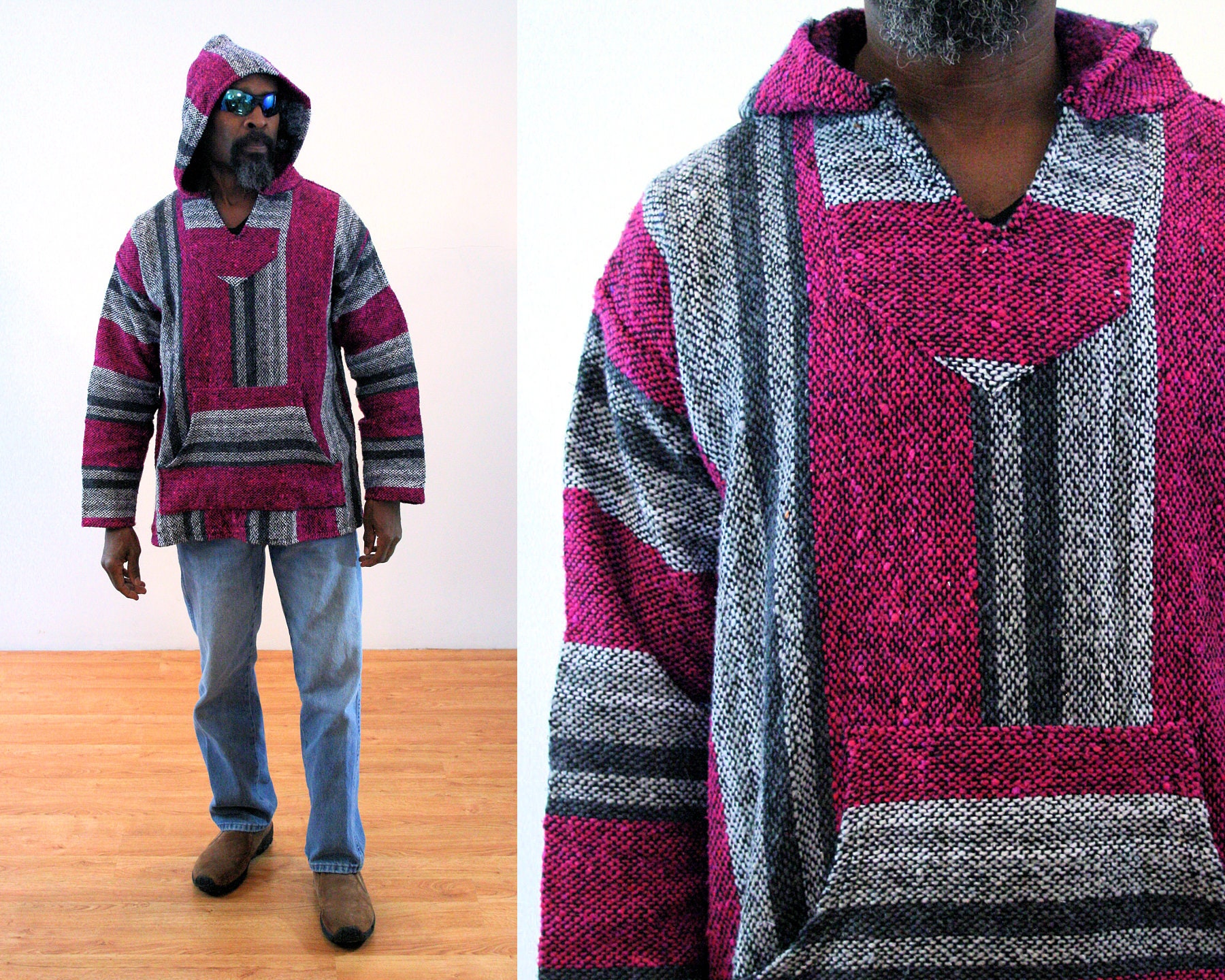 90s Unisex Baja Hoodie L Vintage Pink 