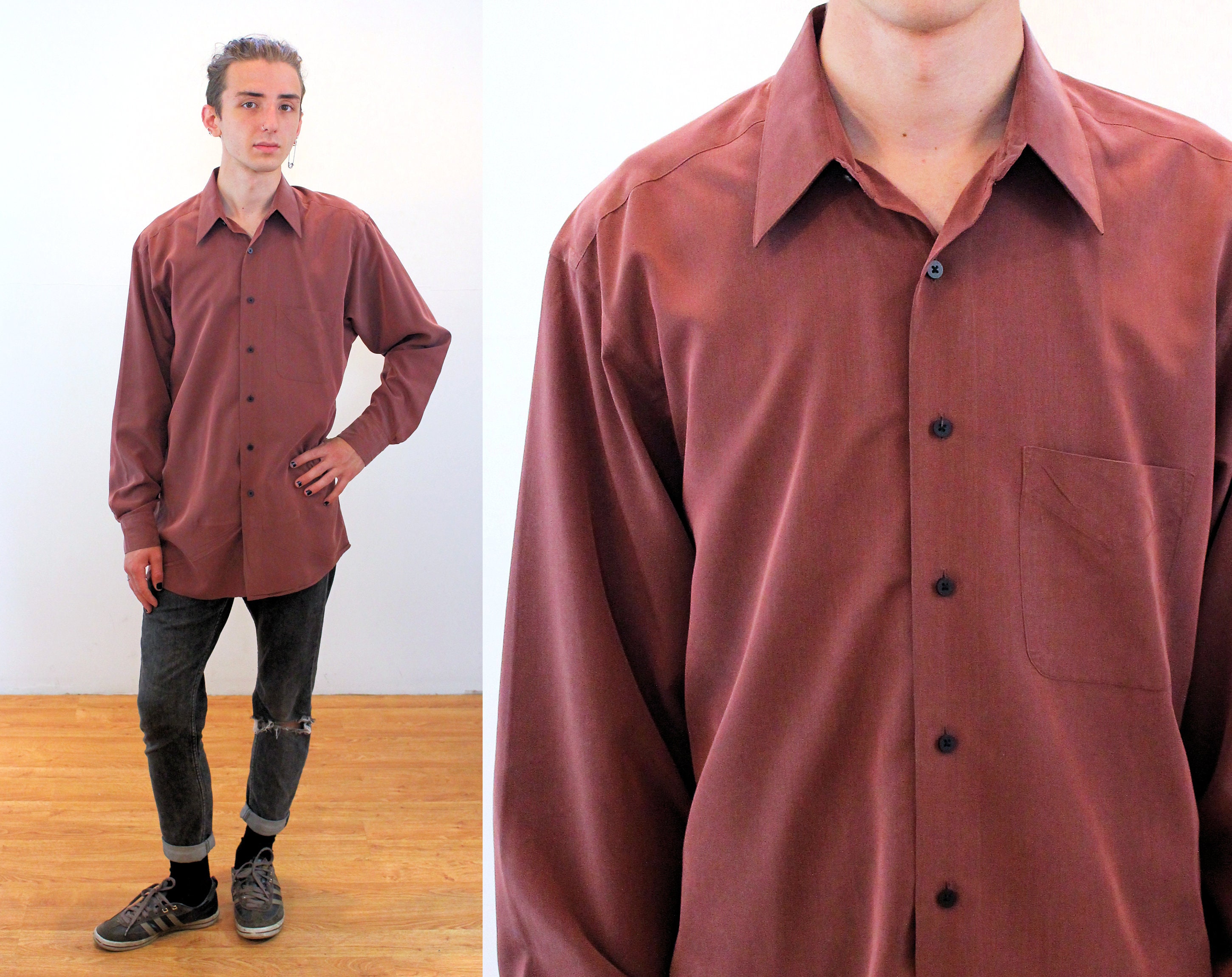 90s Geoffrey Beene Shirt M Ombre Rust 