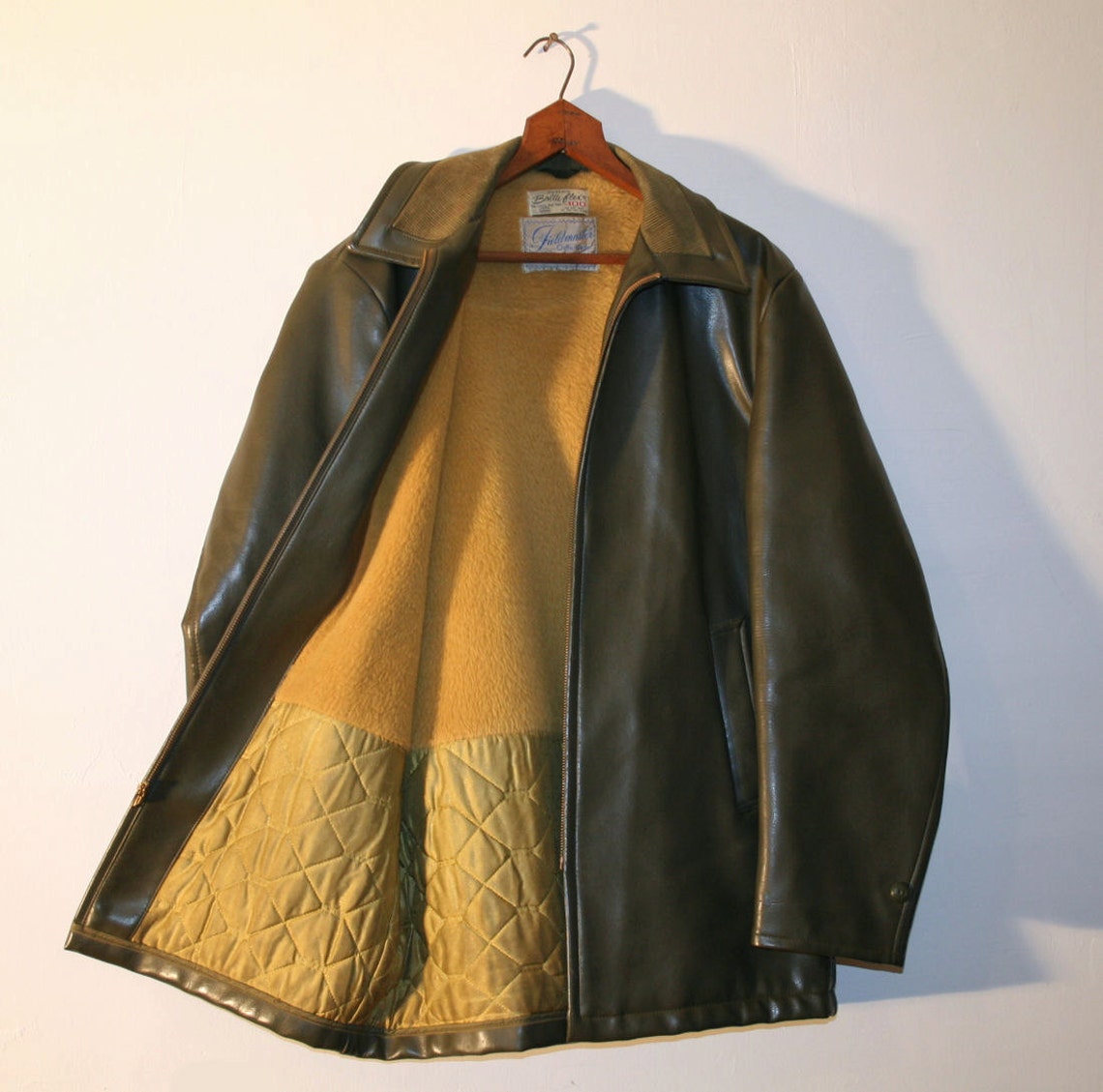 60s Olive Vinyl Pleather Fleece Lined Sears Fieldmaster Jacket | Etsy